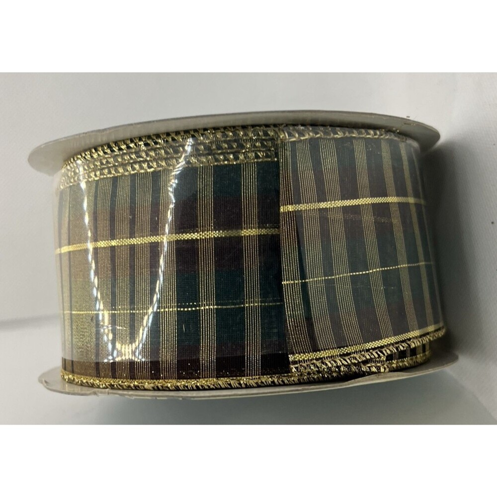 Wired Edge 40 Yards x 1.5" Gold Striped Ribbon Spool classic green deep red